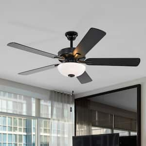 52 in. Indoor Matte Black 5-Blade Reversible Ceiling Fan with Light Kit and Pull Chain