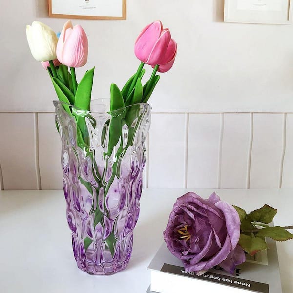 9.5 in. Gradient Light Purple Glass Trumpet Sparkle vase YA118