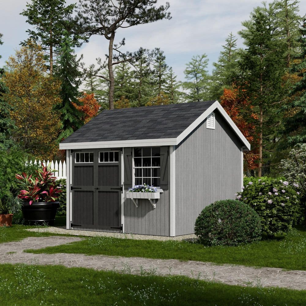 Colonial Pinehurst 10' x 10' Red and Gray Wood Storage Shed Kit with Windows