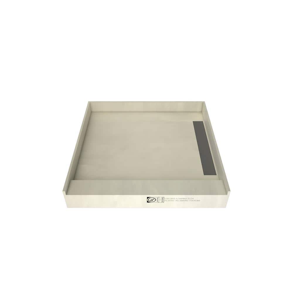 Gray 36-Inch Square Tileable Shower Pan with Right Drain