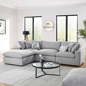 Commix Down Filled Overstuffed Boucle Fabric 4-pieces Sectional Sofa in Light Gray