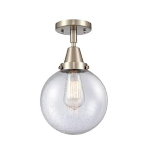 Beacon 8 in. 1-Light Brushed Satin Nickel, Seedy Flush Mount with Seedy Glass Shade