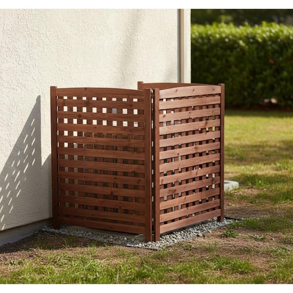 32 in. W x 38 in. H Brown Wood 3-Panel Privacy Fence Air Conditioner Fence Screen Outside