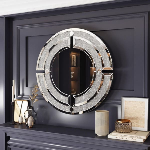 FUFU&GAGA 31.5 in. W x 31.5 in. H Round Frameless Wall Bathroom Vanity Mirror, Bathroom Vanity Mirror for Bedroom in Silver