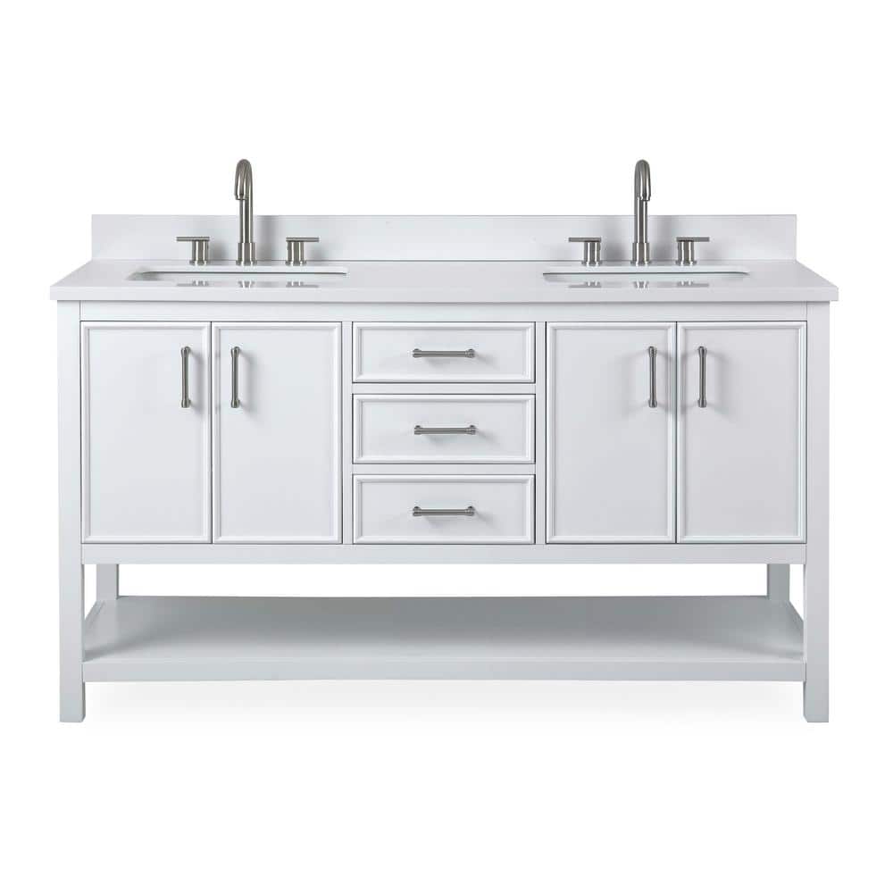 Felton 60" White Wood Double Sink Bathroom Vanity with Quartz Top