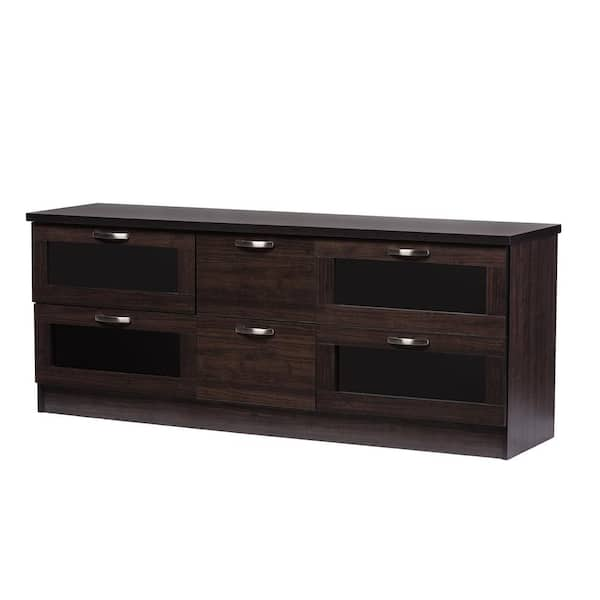 Baxton Studio Adelino 62 in. Dark Brown Wood TV Stand with 2