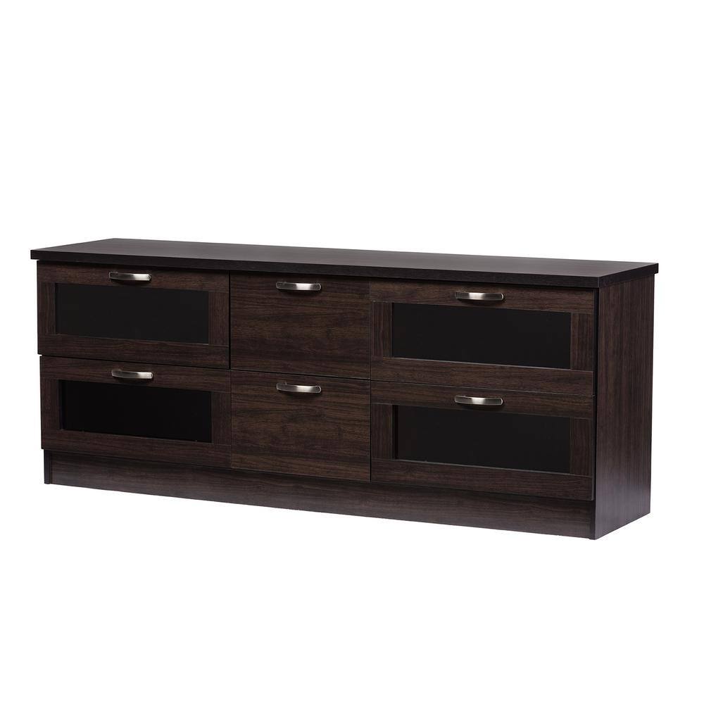 Adelino Dark Brown MDF TV Cabinet with Glass Doors