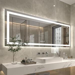 84 in. W x 32 in. H Oversized Rectangular Frameless Anti-Fog Wall Bathroom Vanity Mirror in Silver