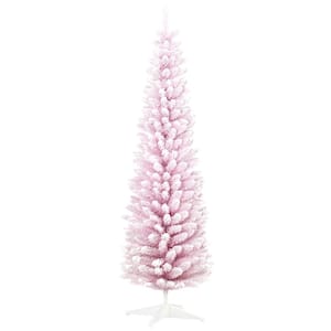 7 ft. Unlit Artificial Christmas Tree with Realistic Branches and Plastic Base Stand for Indoor Decoration, Pink