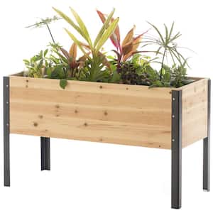 Elevated Natural Wood Rectangular Outdoor Raised Planter Bed Box Solid with Steel Legs