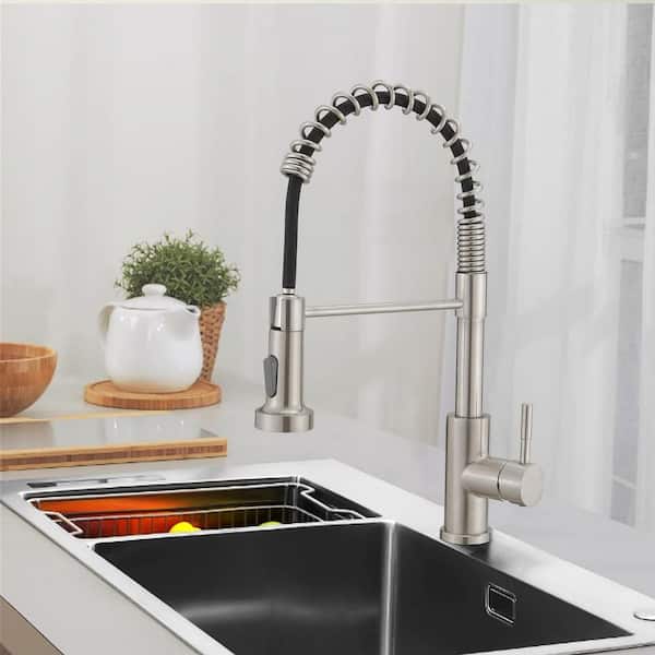 Satico Single Handle Pull Down Sprayer Kitchen Faucet with Dual Function Spray head in Brushed Nickel