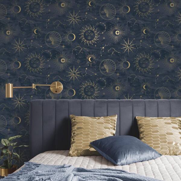 Mystic Navy Blue Celestial Wallpaper Sample
