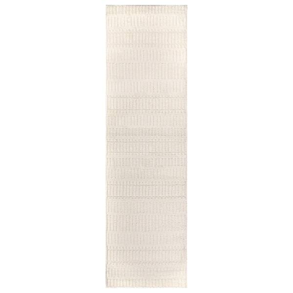 Vertical Dash Power Loomed Soft Shag High-Low Indoor 2 ft. x 8 ft. White Area Rug