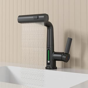 Single Handle Pull Out Sprayer Kitchen Faucet in Matte Black with LED Temperature Digital Display