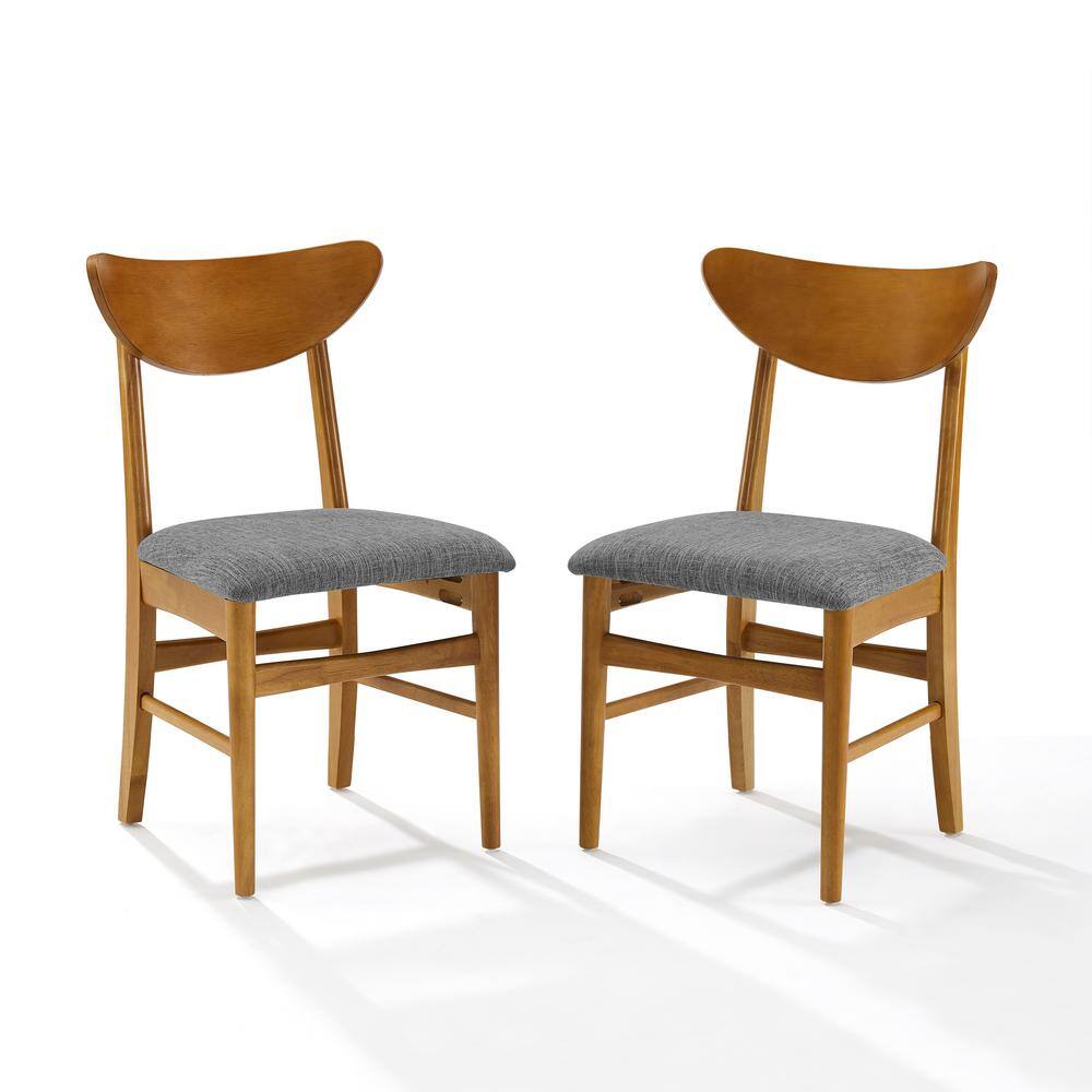 Set of 2 Acorn Wood Dining Chairs with Gray Upholstered Seat