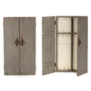 Rustic Gray Wooden Jewelry Wall Armoire 43.5 in. H x 23.75 in. W x 2.5 in. D