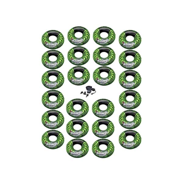 Intex River Rat Inflatable Floating Tube Raft and Quick Fill Air Pump (Set of 24)