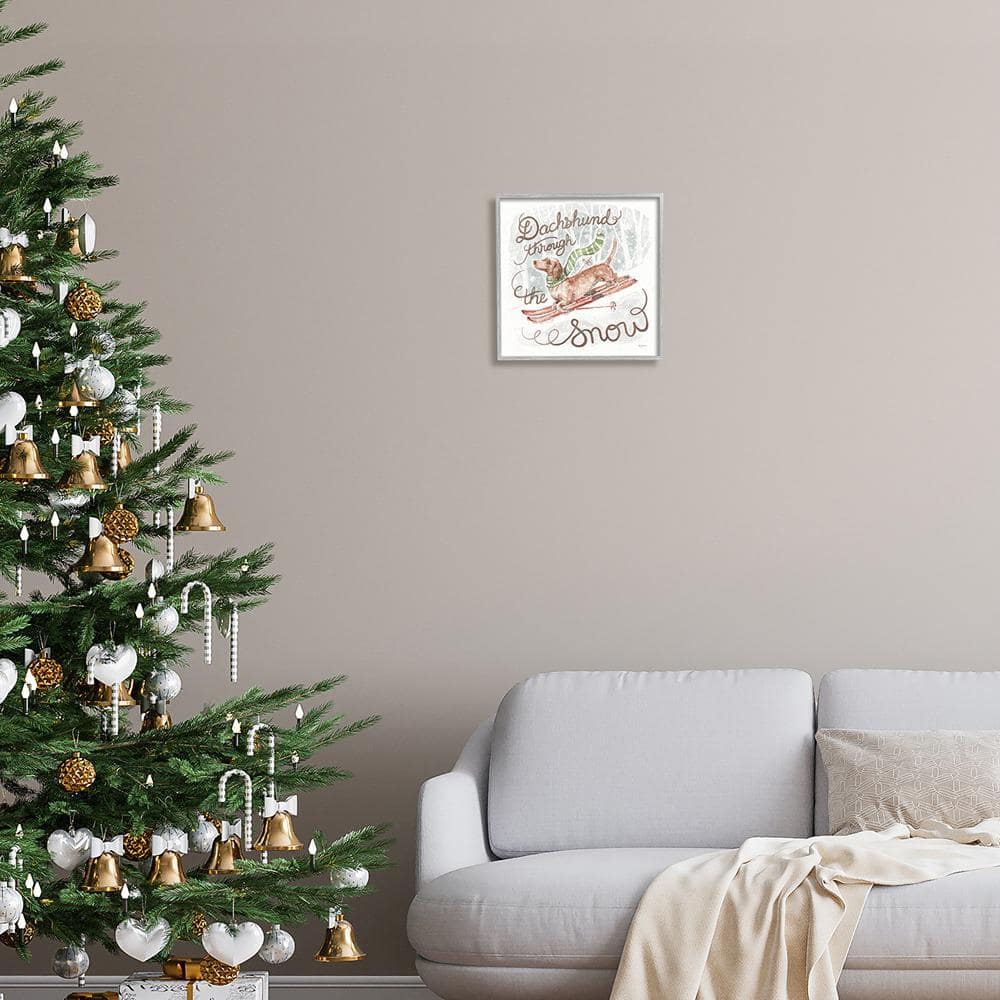 Gray Framed Dachshund Through Snow Graphic Canvas Print, 12" x 12"