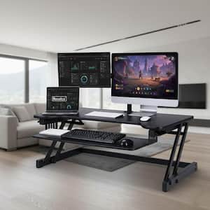 37.5 in. W Black Height Adjustable Standing Desk Converter Keyboard Tray Double Monitor Riser Computer Workstation