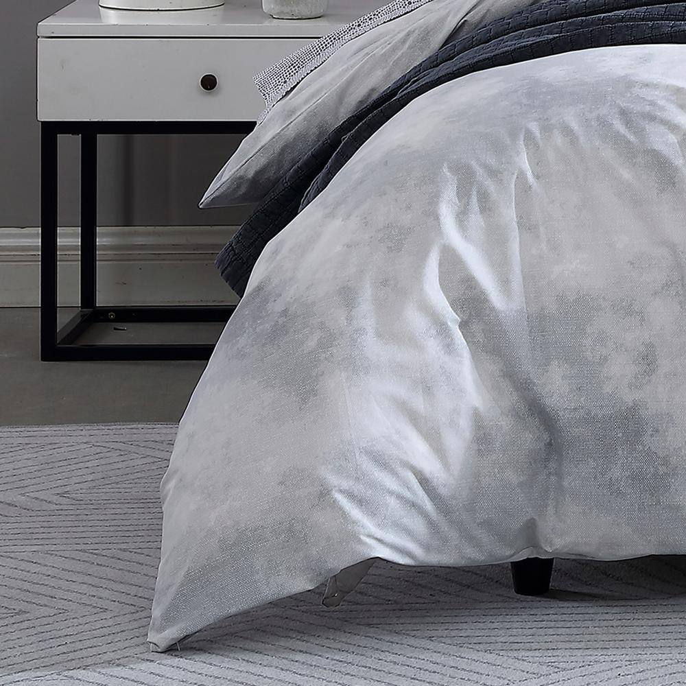 Gray and White Cotton Twin Duvet Cover Set