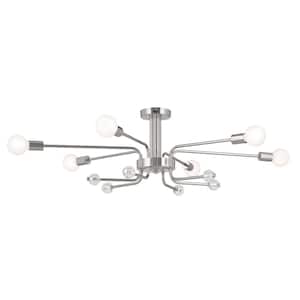 Ocala 41.25 in. 6-Light Polished Nickel Living Room Semi-Flush Mount Ceiling Light with Clear Crystal