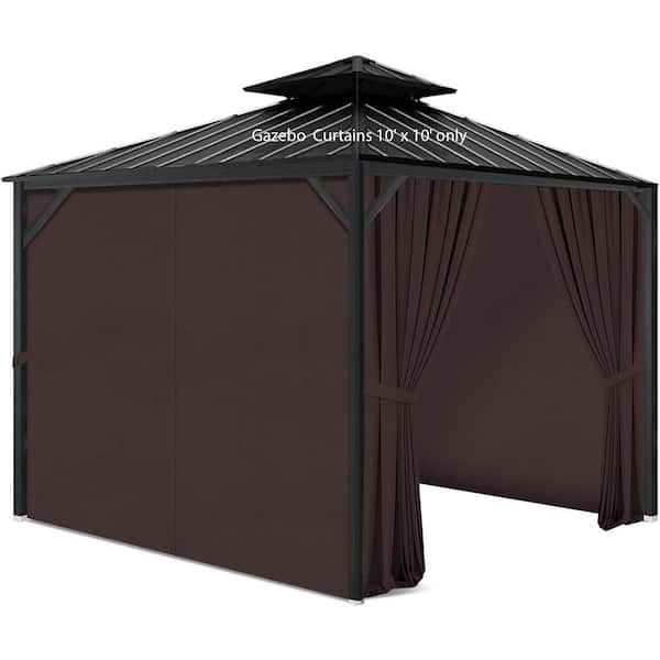 Misopily 10 ft. x 10 ft. Privacy Curtains 4-Panels Gazebo Replacement for Patio Outdoor Canopy Garden Backyard Coffee Brown