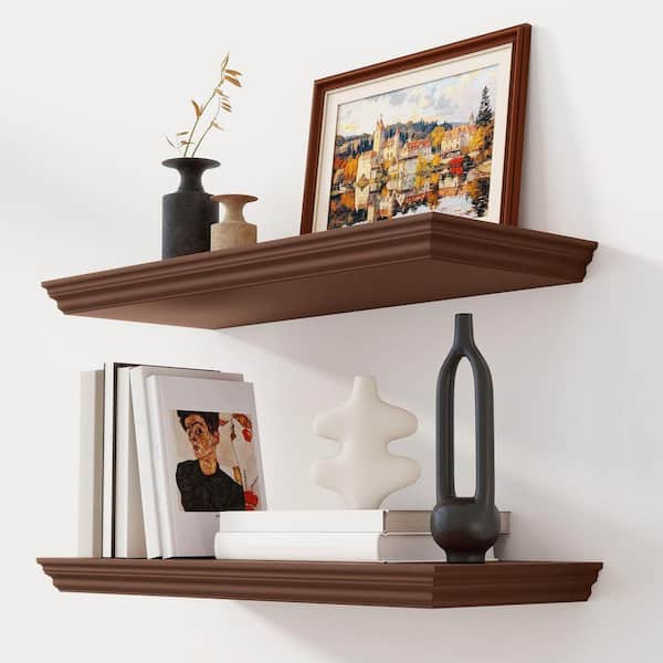 36 in. W x 7 in. D Walnut Wood Floating Shelf with Bracket