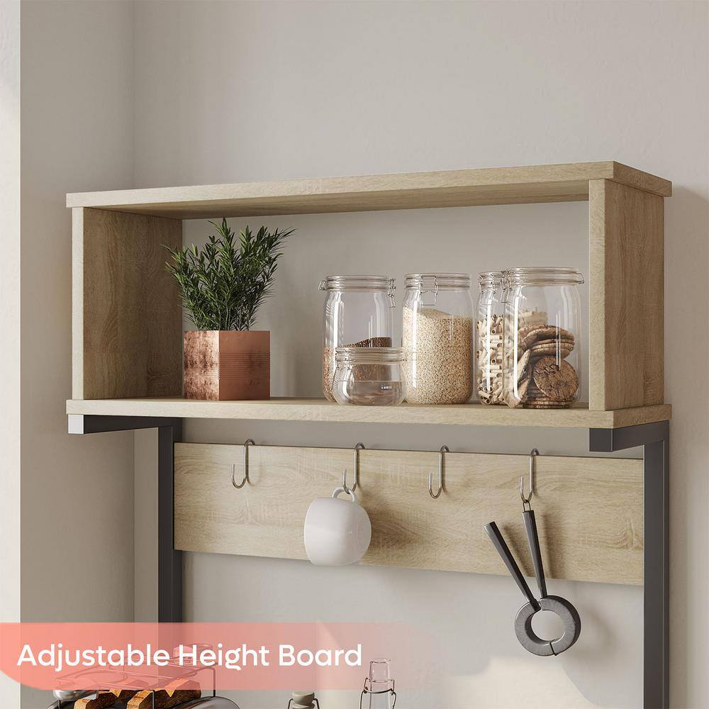 Light Oak Adjustable 5-Tier Kitchen Rack with Hooks