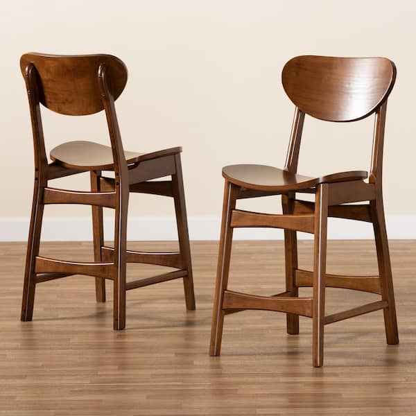 Katya 38.6 in. Walnut Brown High Back Wood Counter Height Bar Stool (Set of 2)
