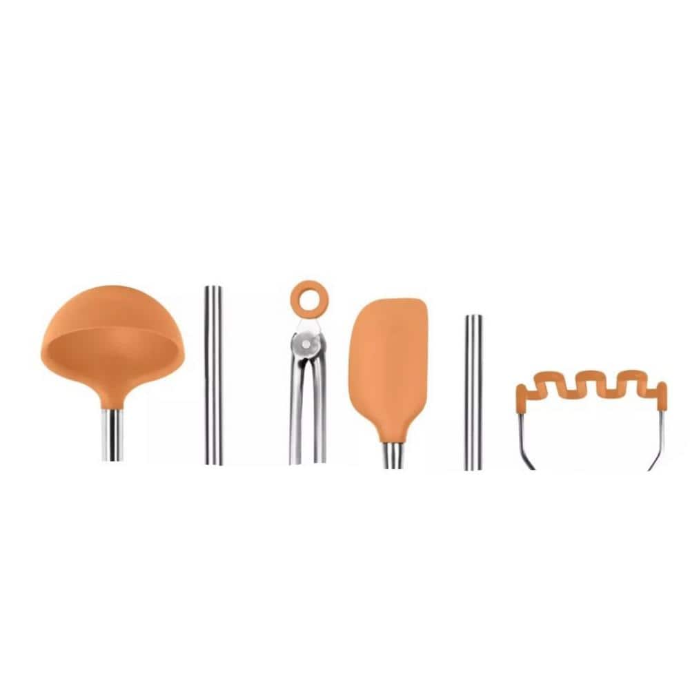 Apricot Silicone and Stainless Steel 6-Piece Kitchen Utensil Set