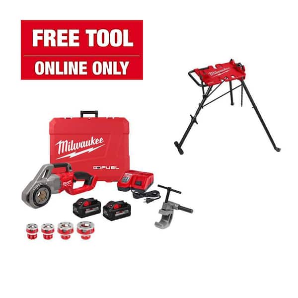 M18 Fuel One-Key Cordless Brushless Pipe Threader Kit with Tripod Chain Vise Stand (2-Tool)