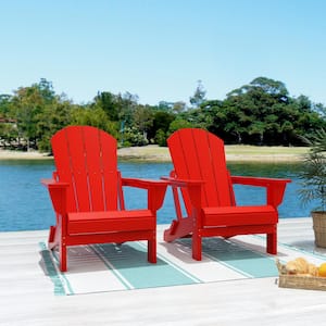 Addison 2-Pack Weather Resistant Outdoor Patio Plastic Folding Adirondack Chair in Red