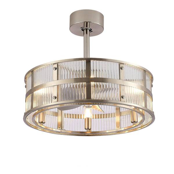 Breezary Bruening 20 in. Indoor Satin Nickel Ceiling Fan with Remote Control and Light Kit Included