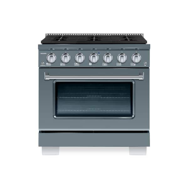 Hallman BOLD 36 in. 5.2 CF. 6-Sealed Burners Freestanding All Gas Range NG Gas Stove and Gas Oven-GR RAL 7031 with Chrome Trim