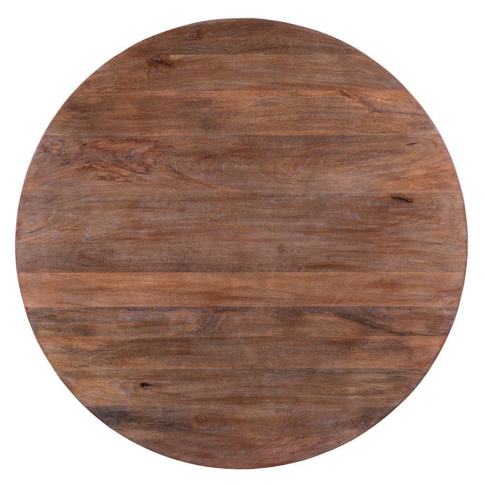 Rustic Drum-Shape Handcarved Mango Wood Coffee Table, Raw Brown