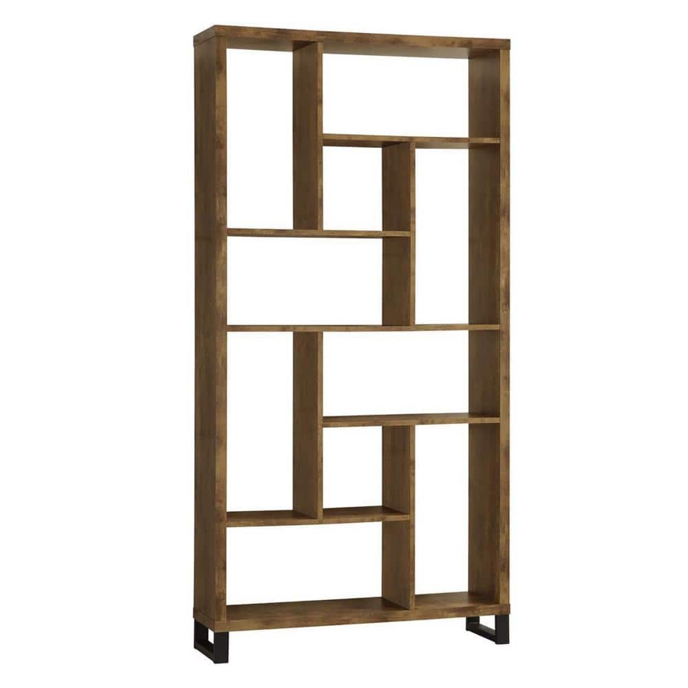 Antique Nutmeg Brown Wood and Metal Bookcase with Multiple Shelves