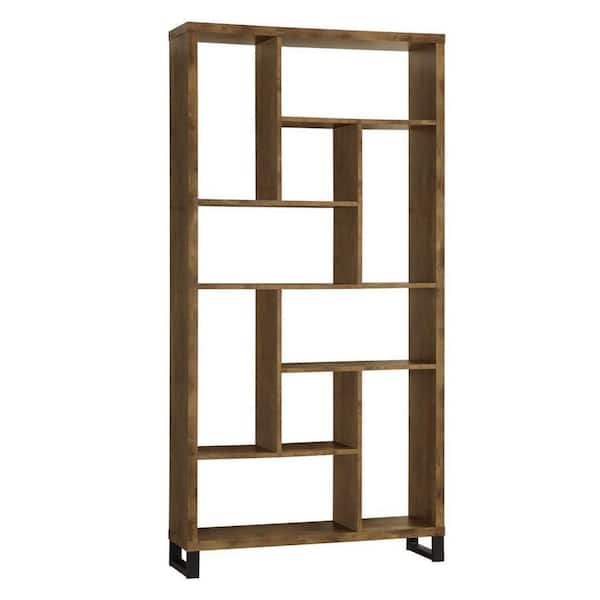 Benjara 70.75 in. Brown Wood 10-shelf Standard Bookcase with Open Back