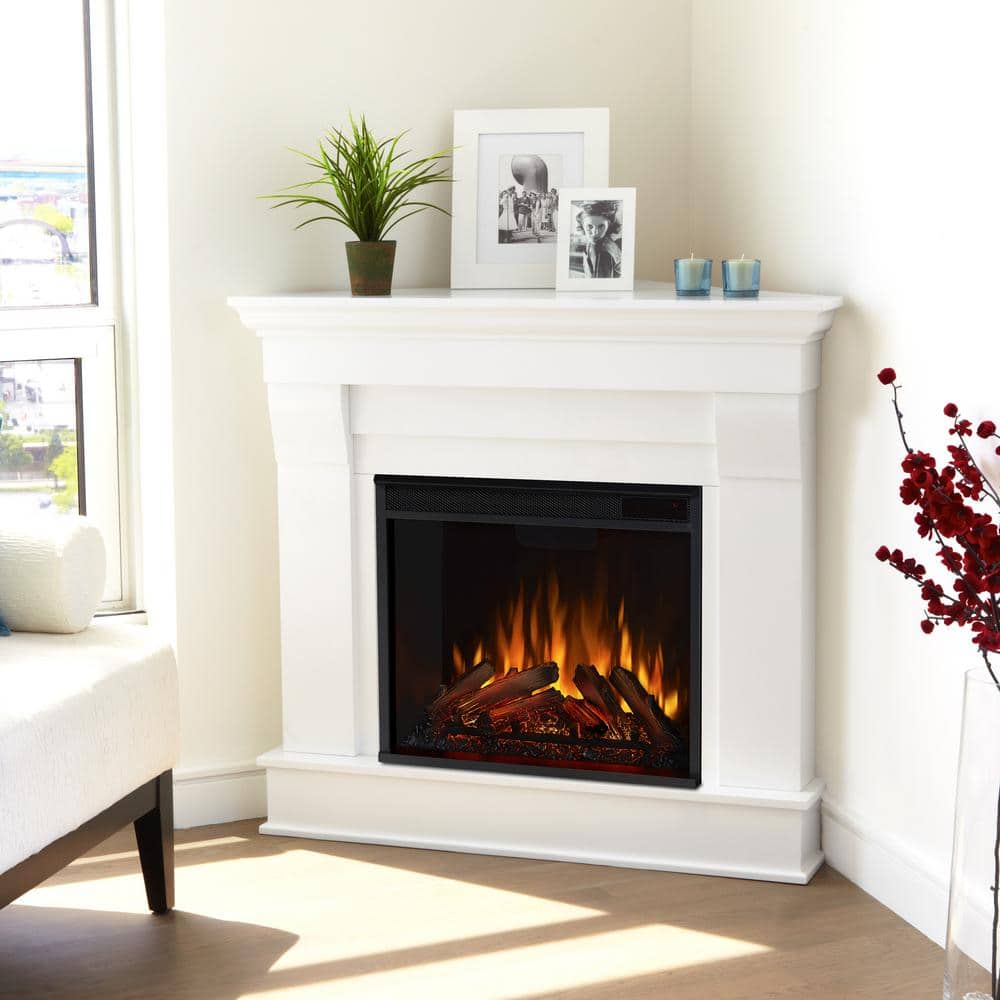 Real Flame Chateau 41 In Corner Electric Fireplace In White 5950e W The Home Depot