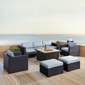 Biscayne 7-Piece Wicker Outdoor Seating Set with Mist Cushions