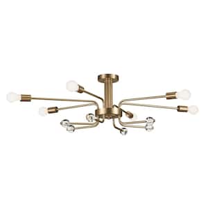 Ocala 41.25 in. 6-Light Champagne Bronze Living Room Art Deco Semi-Flush Mount Ceiling Light with Clear Crystal