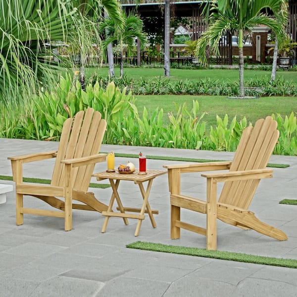 Yardgrace Patio Premium Teak Adirondack Chair Sets of 2 with 1 Side Table Patio Unfinished Wood Sets