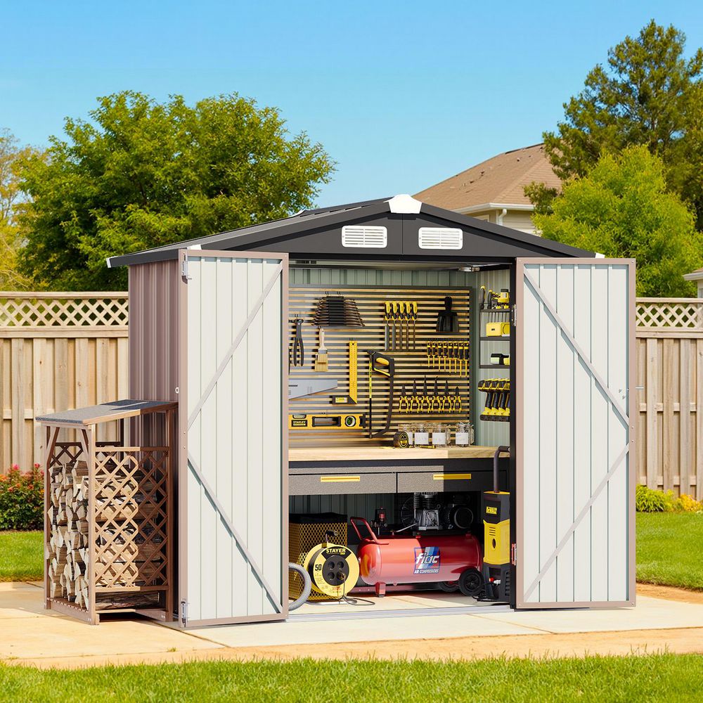 Sizzim Brown 6 ft. W x 4 ft. D Outdoor Metal Storage Shed with