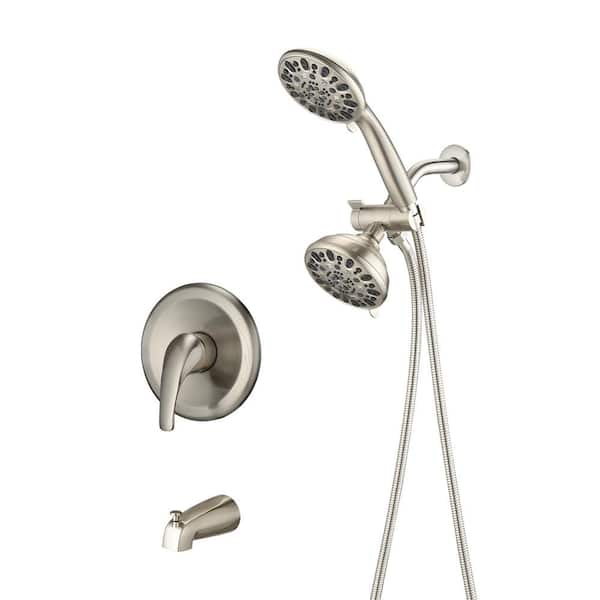 Satico 7-Spray Patterns with 1.8 GPM 4.72 in. Wall Mount with Fixed Shower Head Shower System in Brushed Nickel Valve Included
