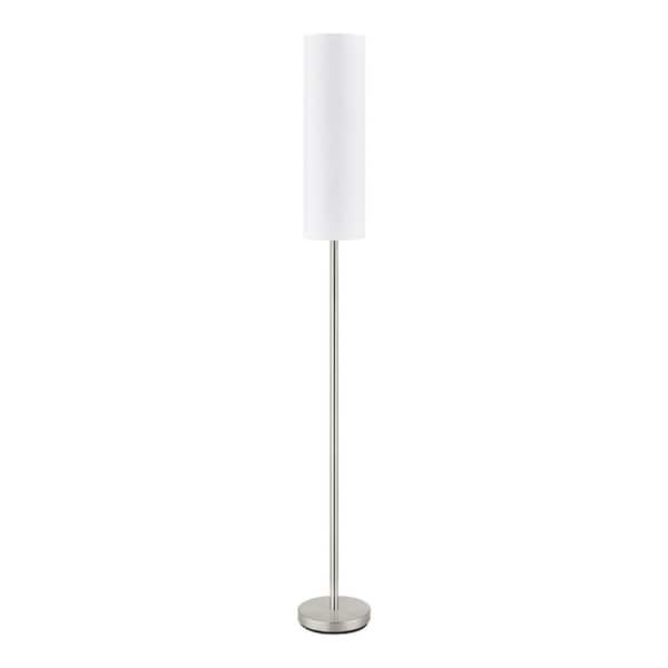 Hampton Bay McCarthy 66.5 in. 1-Light Brushed Nickel Floor Lamp with Slender Fabric Shade