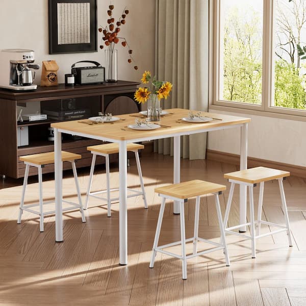 VECELO 5-Piece Small Dining Table Set with Stools for 4