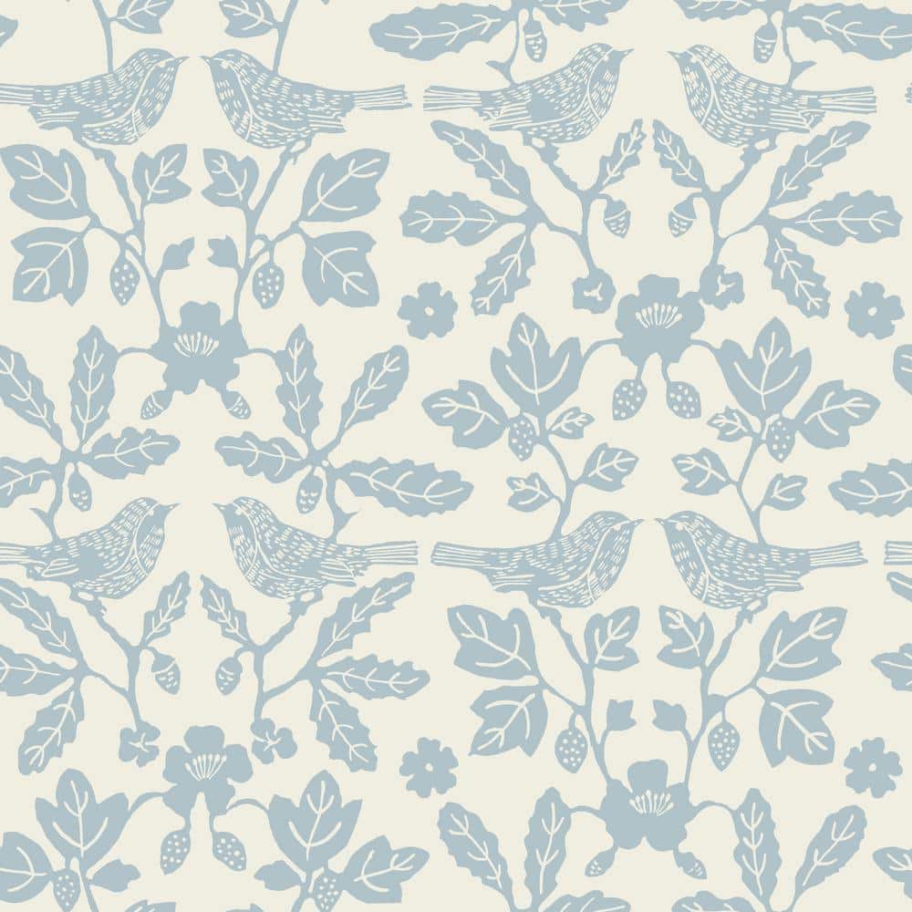 Glacial Blue Bird and Botanical Peel & Stick Wallpaper