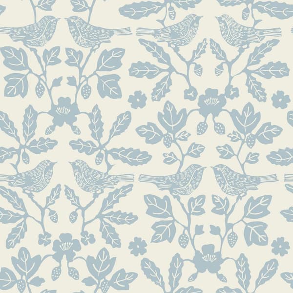ERIN & BEN CO. Glacial Blue Sparrow and Oak Paper Peel and Stick Matte Wallpaper