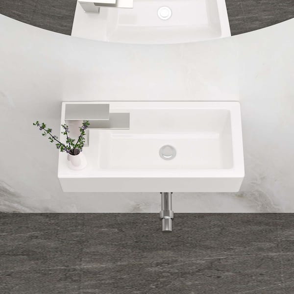4 in Wall-Mounted Rectangular Bathroom Sink in White Ceramic,14.57x7.28 Inch Ceramic Rectangle Wall Mount Bathroom Sink