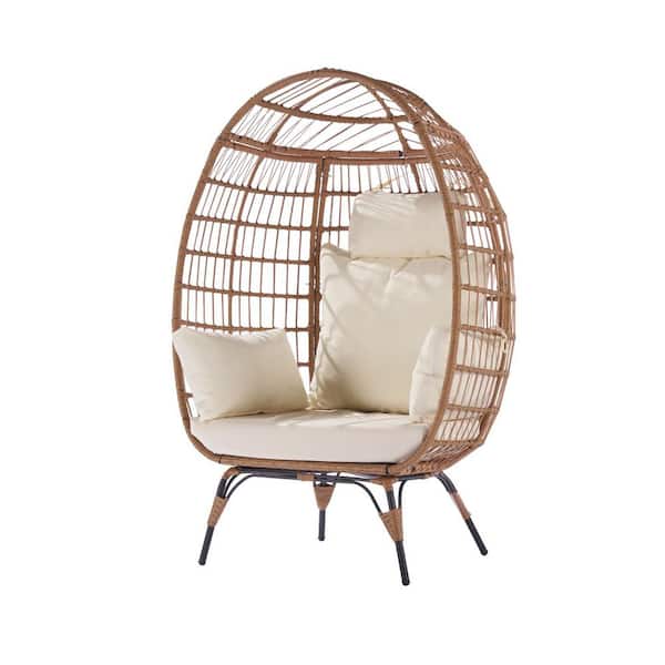 Miscool Anky 3.3 ft. D 1-Person Brwon Wicker Free Standing Egg Chair Patio Hammock Chair with Stand in Yellow Cushions