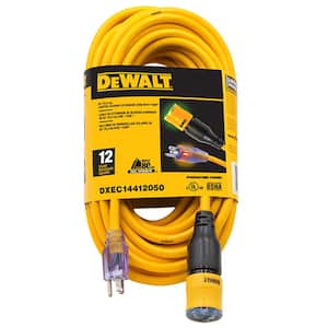 50 ft. 12/3 SJTW Heavy-Duty Locking Yellow Extension Cord with Dual Lighted Plugs for Power and Ground Continuity